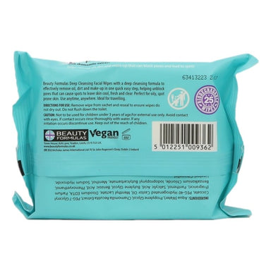 Beauty Formulas Facial Wipes 25's Deep Cleansing - Intamarque - Wholesale 5012251009362