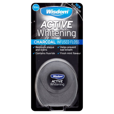 Wisdom Active Whitening Charcoal Floss 50m - Intamarque 5028763012882