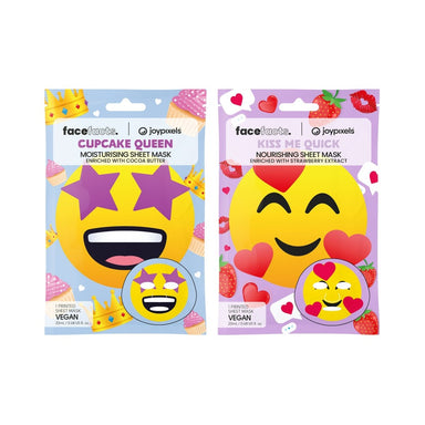 Face Facts Joypixels Printed Sheet Mask- Cupcake Queen & Kiss Me Quick - Intamarque - Wholesale 5031413931532