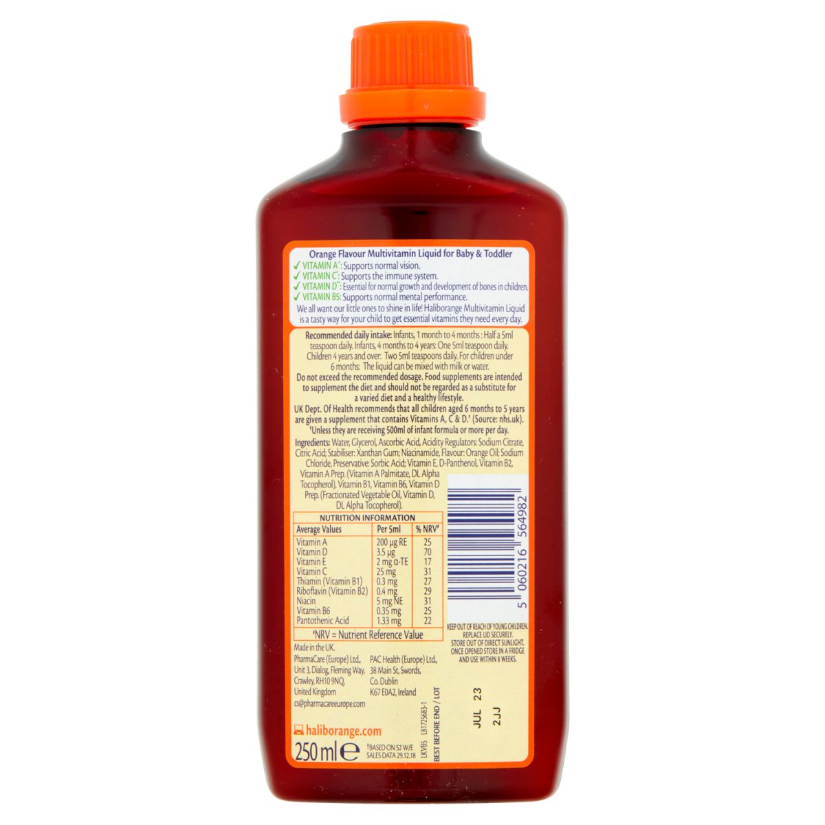 Haliborange Multivitamin Baby & Toddler Liquid 250Ml - Intamarque - Wholesale 5060216564982