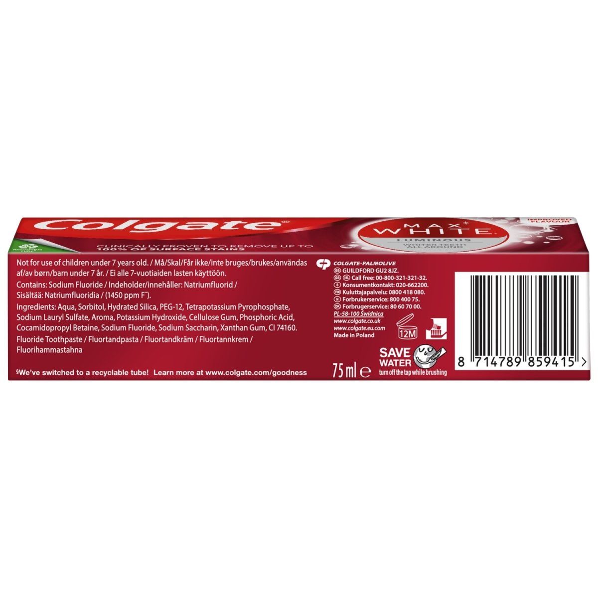 Colgate Toothpaste Max White Luminous - Intamarque 8714789859415
