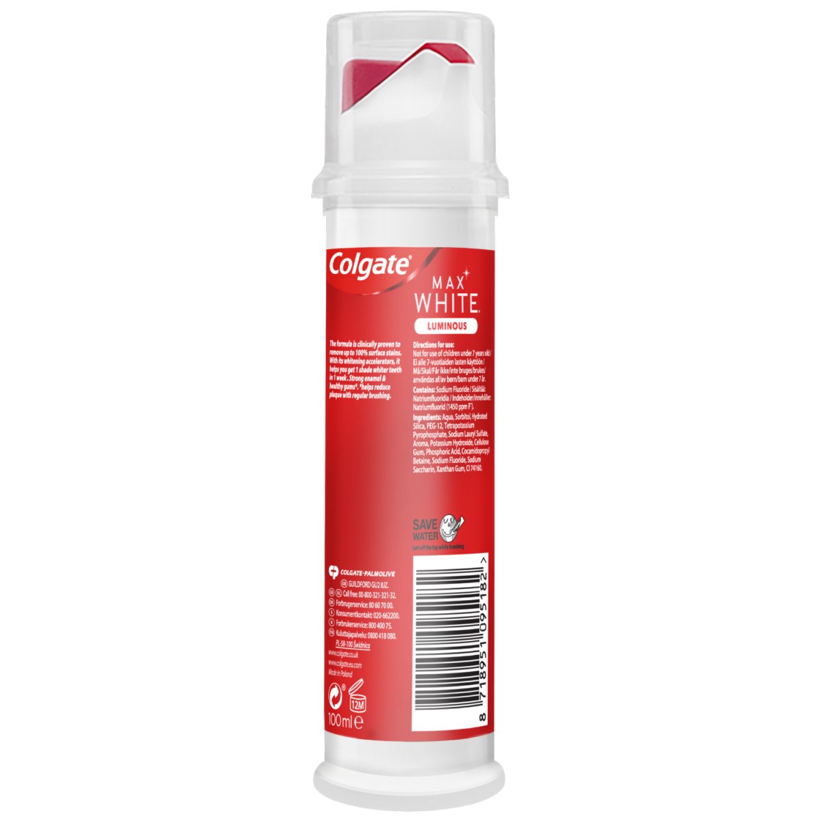 Colgate Toothpaste 100ml Max White Luminous Pump - Intamarque - Wholesale 8718951095182